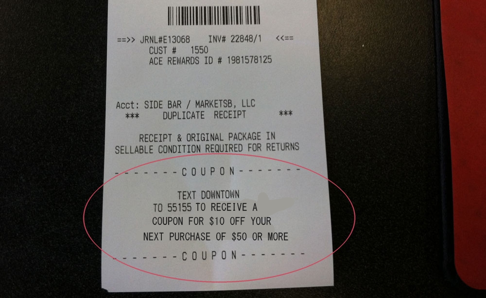 Retail Receipts that include promotional message at bottom can drive mobile opt-ins