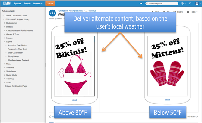 Mobile Landing Pages Weather Based Content Snippet