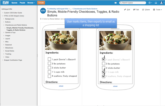 Mobile landing pages Checkboxes Snippet